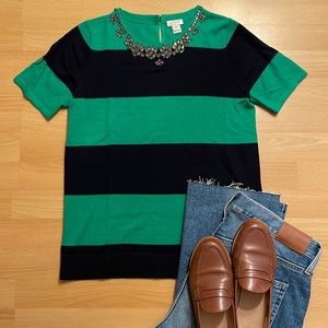 J. Crew Factory Merino Wool Short Sleeve Striped Embellished Sweater size xs